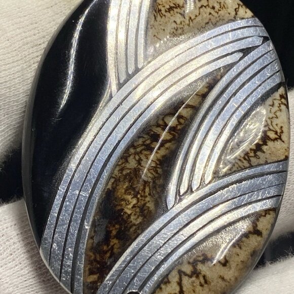 Sterling Silver 925 Necklace with Large Modern Resin Pendant - Picture 7 of 11